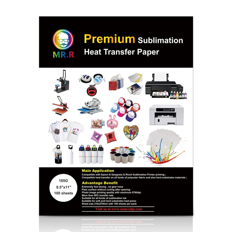 MR.R Premium Sublimation Heat Transfer Paper for Epson and Sawgrass,105gsm 8.5"x11" 100 sheets USA Letter Size per pack - Image 2